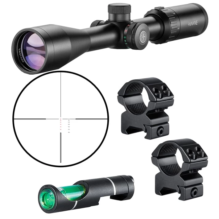 Hawke Optics Vantage IR Scope 3-9×40 Rimfire .22 (High Velocity) 14222 Combo W/Level & Mounts (14222+64101+22113)