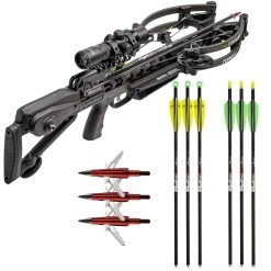 TenPoint Crossbow Turbo S1 ACUslide Silent Cocking Moss Green 390fps Package W/Free 3pk Lighted Bolts & Broadheads CB22020-1519