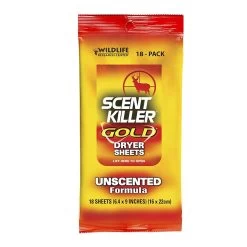 Wildlife Research Center Scent Killer Dryer Sheets Gold 18 Count 6.4″x9″ Unscented Formula 1280